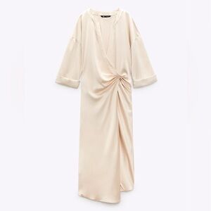 Zara Knot Wrap Satin Effect Midi Dress - Limited Edition